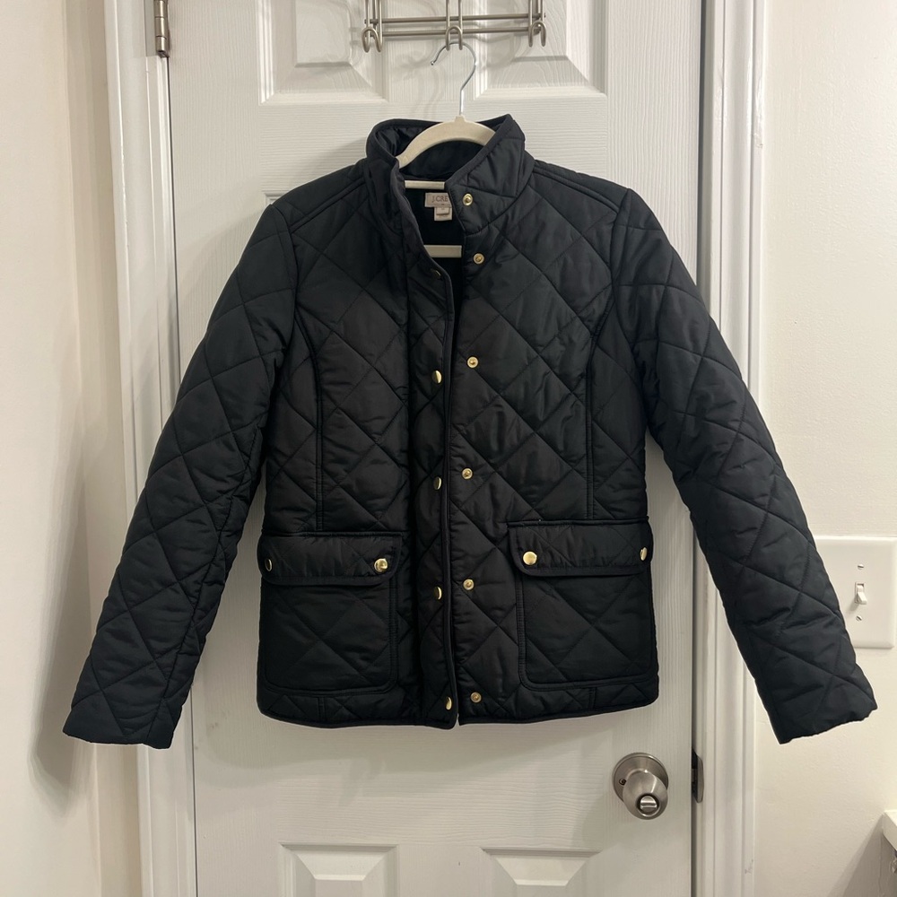 J. Crew Black Quilted Jacket with Gold Accents